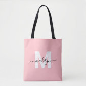 Blozend Roze Elegante Script Naam Monogram Tote Bag (Voorkant)