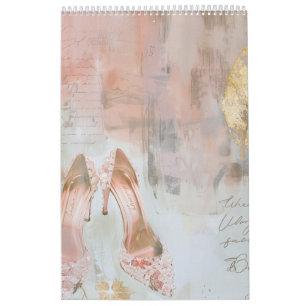 Blozend Roze en Gouden Hoge Hak Modekunst Kalender