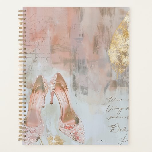 Blozend Roze en Gouden Hoge Hak Modekunst Planner (Voorkant)