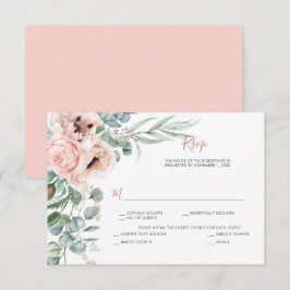 Blozend Roze en Ivoor Papavers, Eucalyptus, Groenb RSVP Kaartje