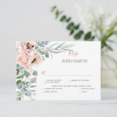 Blozend Roze en Ivoren Klaprozen, Eucalyptus, Groe RSVP Kaartje (Staand voorkant)