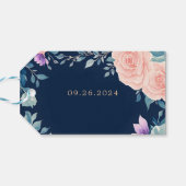 Blozend Roze en Marineblauw Bloemig Elegant Modern Cadeaulabel (Achterkant Horizontaal)