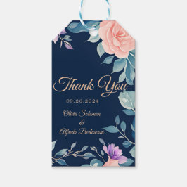 Blozend Roze en Marineblauw Bloemig Elegant Modern Cadeaulabel