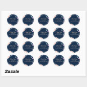 Blozend Roze en Marineblauw Bloemig Elegant Modern Ronde Sticker (Vel)