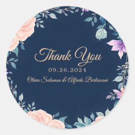 Blozend Roze en Marineblauw Bloemig Elegant Modern Ronde Sticker