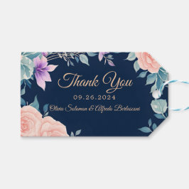 Blozend Roze en Marineblauw Bloemige Elegante Mode Cadeaulabel