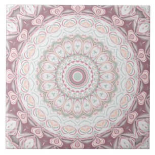 Blozend Roze en Mint Mandala Patroon Ontwerp Tegeltje