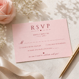 Blozend Roze en Rode Minimalistische Trouw-RSVD-ka RSVP Kaartje
