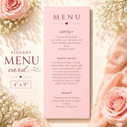 Blozend Roze en Rode Minimalistische Trouwmenu Kaa Menu