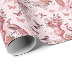 Blozend Roze en Witte Chinoiserie Toile Patroon Cadeaupapier