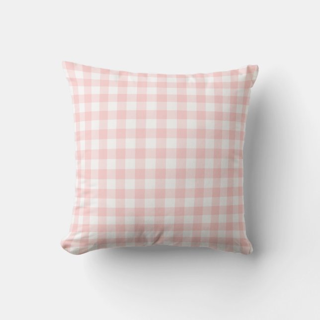 Blozend Roze en Witte Gingham Patroon Geruit Buitenkussen (Voorkant)