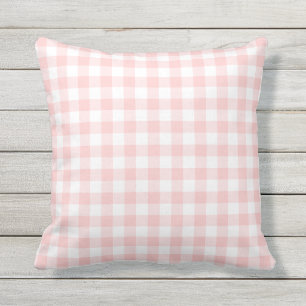 Blozend Roze en Witte Gingham Patroon Geruit Buitenkussen