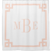 Blozend Roze en Witte Griekse Sleutel | Monogram Douchegordijn (Voorkant)