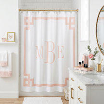 Blozend Roze en Witte Griekse Sleutel | Monogram