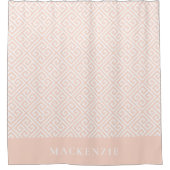 Blozend Roze en Witte Griekse Sleutel Naam Monogra Douchegordijn (Voorkant)