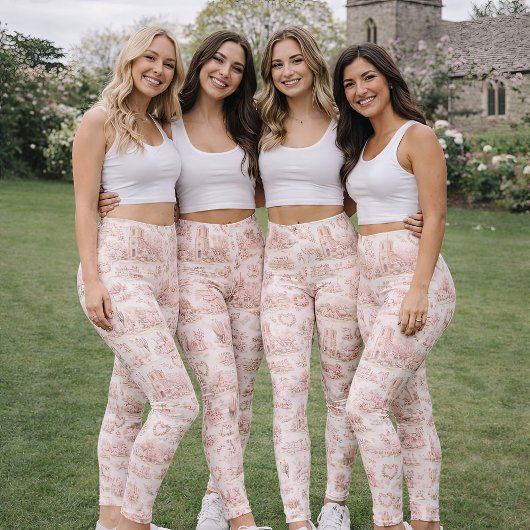 Blozend Roze Engelse Dorps Huwelijk Waterverfschil Leggings