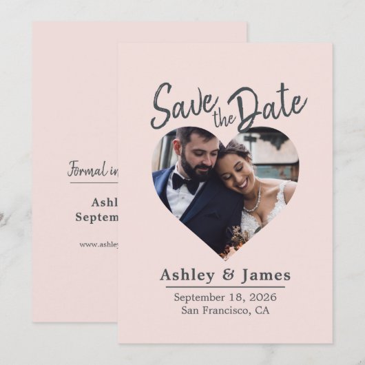 Blozend Roze Foto Moderne Script Bewaar de Datum Save The Date (Voorkant / Achterkant)