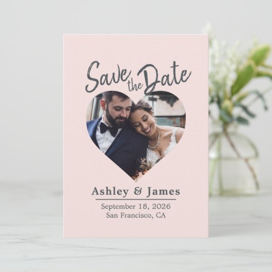 Blozend Roze Foto Moderne Script Sla de Datum op Save The Date (Staand voorkant)