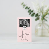 Blozend Roze Foto Script Haar Logo QR Code Sociaal Visitekaartje (Staand voorkant)