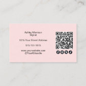 Blozend Roze Foto Zwarte Script Haar QR Code Socia Visitekaartje (Achterkant)