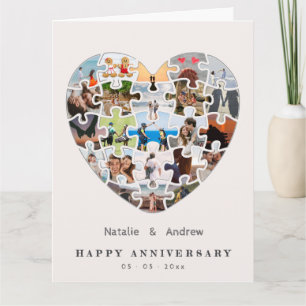 Blozend Roze Gelukkig Jubileum Hart Puzzel Collage Kaart