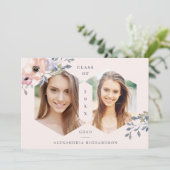 Blozend Roze Geometrische Bloem | Foto Grad Feest Kaart (Staand voorkant)