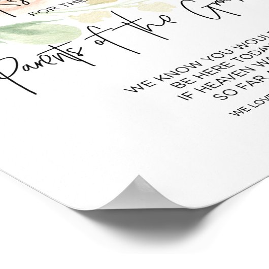 Blozend Roze Gereserveerde Ouders van de Bruidegom Poster (Hoek)