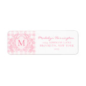 Blozend Roze Gingham Bloemenkroon Monogram Adres Etiket (Voorkant)
