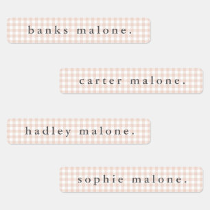 Blozend Roze Gingham Waterdichte Naam Labels