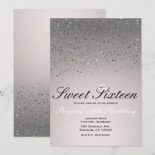 Blozend Roze Glitterende Sweet 16 Kroon Feestje Kaart