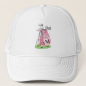Blozend Roze Golf Initiële Monogram Trucker Pet (Voorkant)