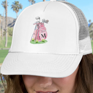 Blozend Roze Golf Initiële Monogram Trucker Pet