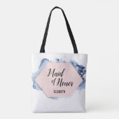 Blozend Roze Goud Blauw Aquarel Trouwmeisje Tote Bag (Achterkant)