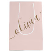 Blozend Roze Goud Minimalistische Monogram Elegant Medium Cadeauzakje (Achterkant)