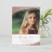 Blozend Roze Goud Nep Glitters Afstudeer Bedankt Aankondiging (Staand voorkant)