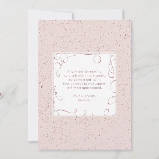 Blozend Roze Goud Nep Glitters Afstudeer Bedankt Aankondiging (Achterkant)