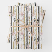 Blozend Roze Goud Zwart Bloemen Strepen Haar Verja Inpakpapier Vel (In situ)