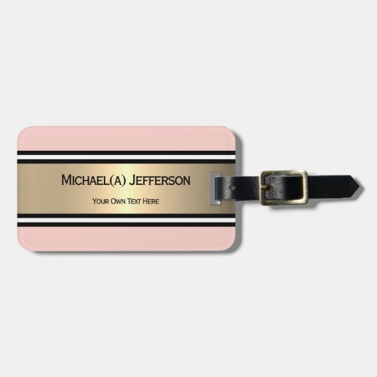 Blozend Roze Goud Zwart Wit Streep Modern Chic Bagagelabel (Voorkant horizontaal)