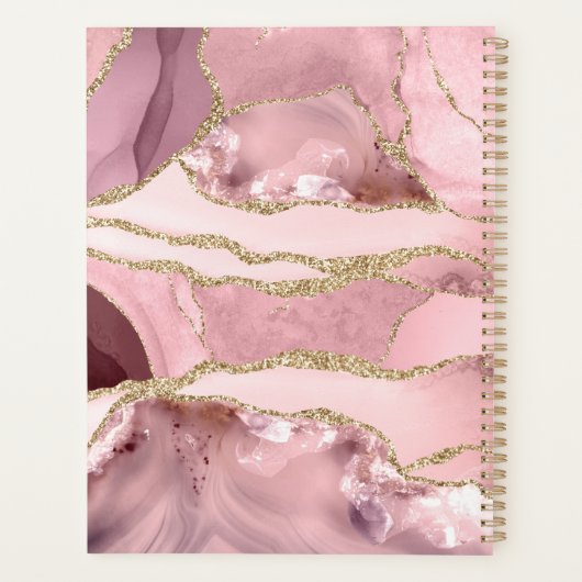 Blozend Roze Gouden Agaat Geode Monogram Schrift N Planner (Achterkant)