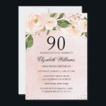 Blozend Roze Gouden Bloem 90ste Verjaardag Kaart<br><div class="desc">Meer Moderne Bloemige Verjaardagsuitnodigingen in de Little Bayleigh Store!</div>