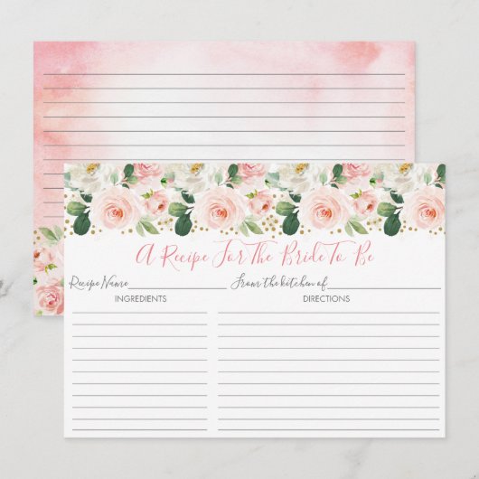 Blozend Roze Gouden Bloem Bruiloft Recept Kaarten (Voorkant / Achterkant)