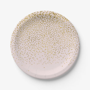 Blozend Roze & Gouden Confetti Moderne Verlovingsf Papieren Bordje