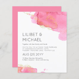 Blozend Roze Gouden Moderne BUDGET Trouw Uitnodigi