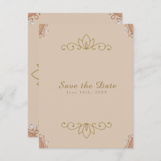 Blozend Roze & Gouden Parel Elegante Chic Bewaar d Aankondigingskaart (Voorkant / Achterkant)