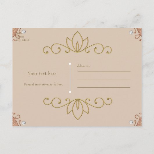 Blozend Roze & Gouden Parel Elegante Chic Bewaar d Aankondigingskaart (Achterkant)