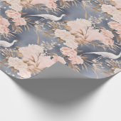 Blozend Roze Grijs Aziatisch Bloem Vogel Cadeaupapier (Hoek)