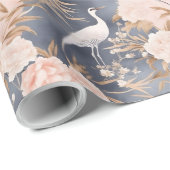 Blozend Roze Grijs Aziatische Bloem Vogel Cadeaupapier (Rol Hoek)