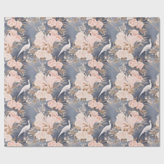 Blozend Roze Grijs Aziatische Bloem Vogel Cadeaupapier (Vlak)