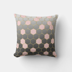 Blozend Roze Grijs & Goud Zeshoek Modern Glamour Kussen