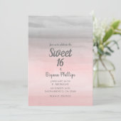 Blozend Roze & Grijs Modern Waterverf Sweet 16 Kaart (Staand voorkant)